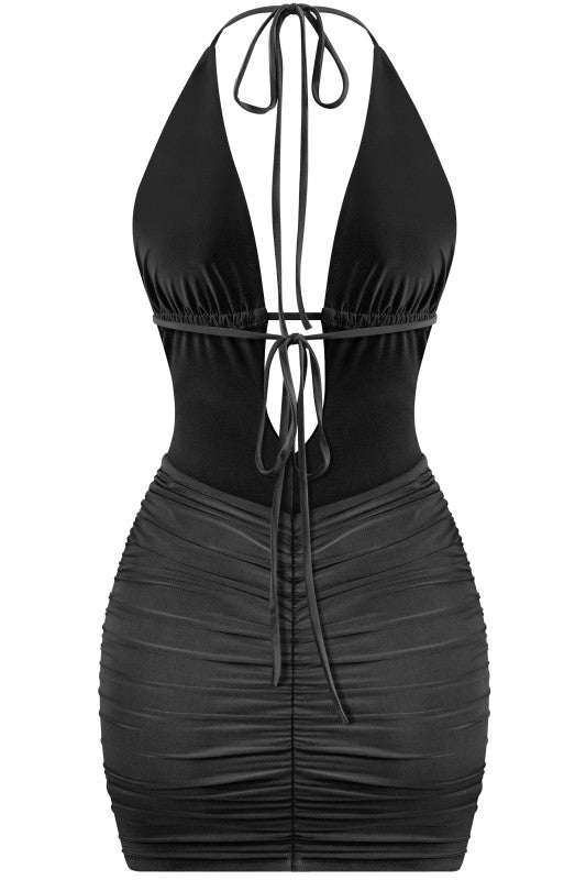 Halter open back mini dress