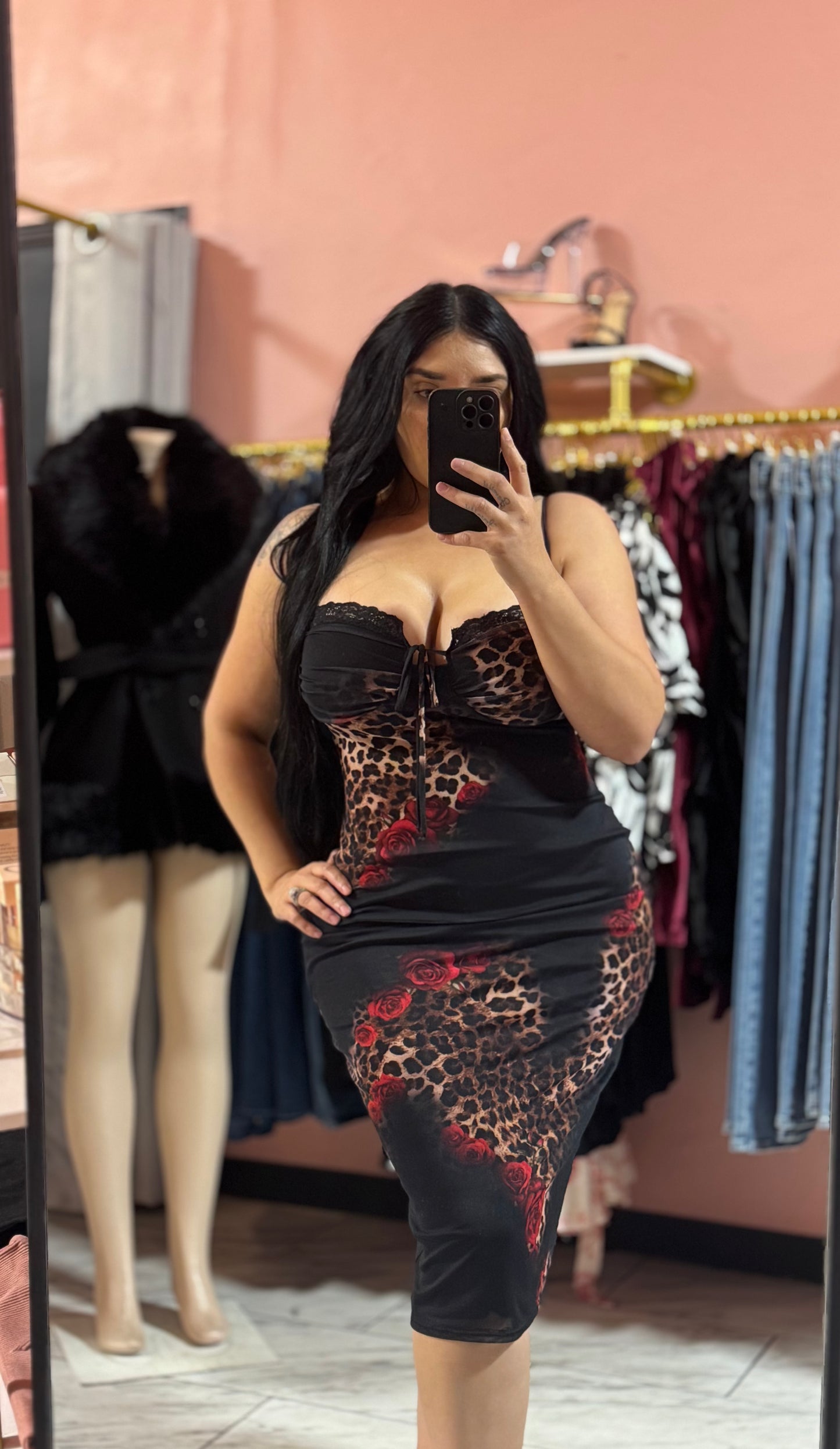 Animal&Flower Print midi dress