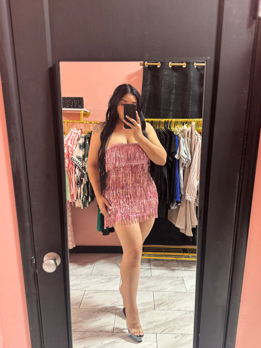 Sequin Fringe Tube Dress
