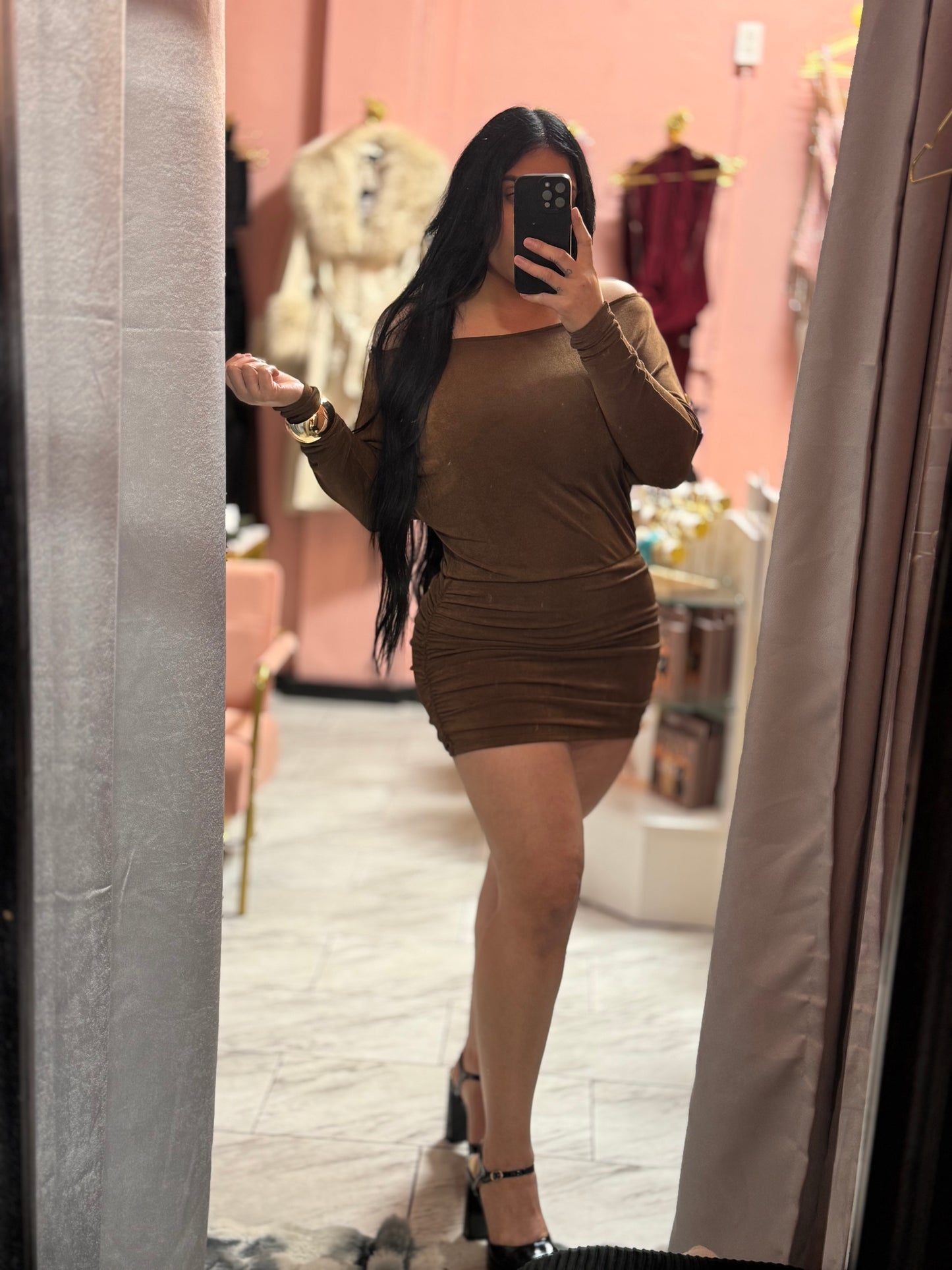 Off Shoulder Long Sleeve Mini Dresses