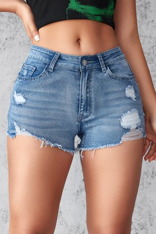 Ripped Edge Denim Shorts