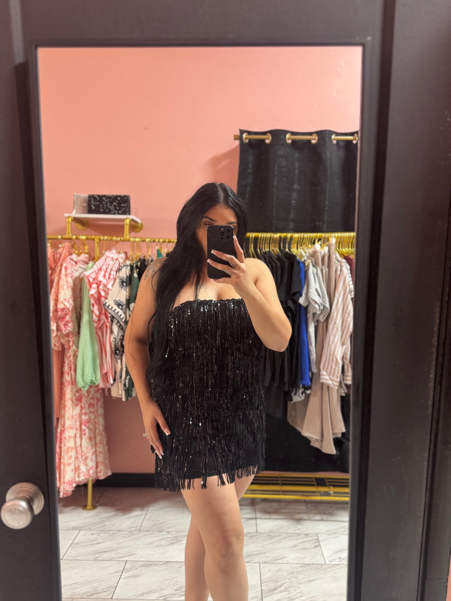 Sequin Fringe Tube Dress