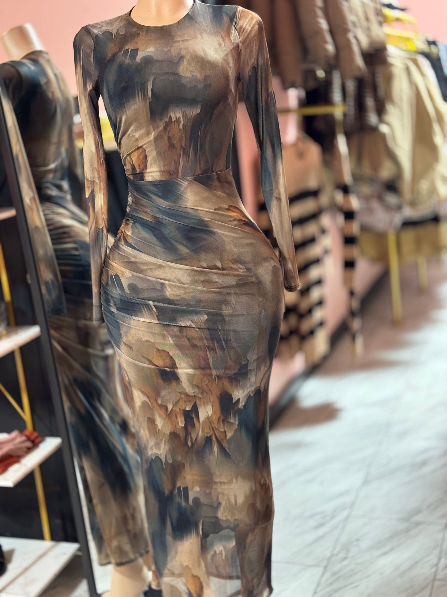 Shadow Long Sleeved Mesh Dress