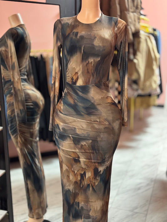 Shadow Long Sleeved Mesh Dress