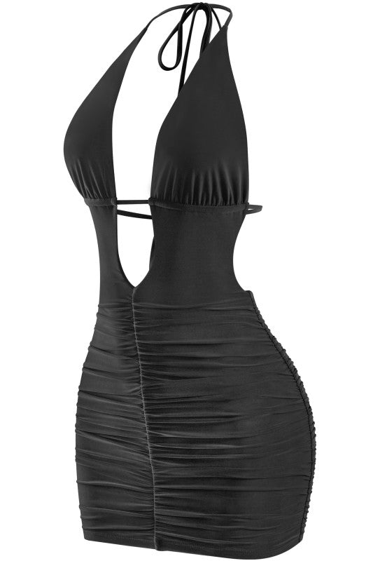 Halter open back mini dress