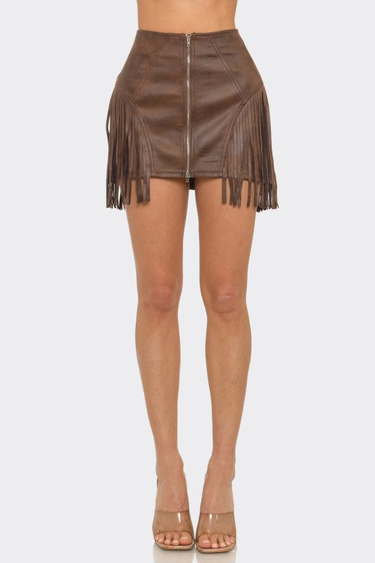 Whiskey Fringe Mini Skirt